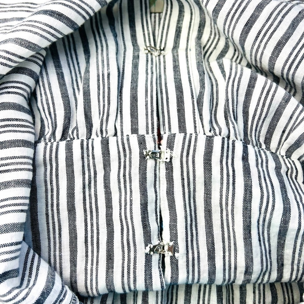 J.Jill Love Linen Boho Striped Embroidered Peasant Top with Tassels 3/4 Sleeve M - Picture 13 of 16